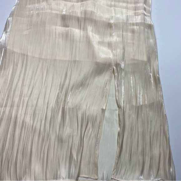 Moon River Cream Natural Bustier Satin V-Neck Front Slit Woman’s Midi Dress S - Picture 11 of 16